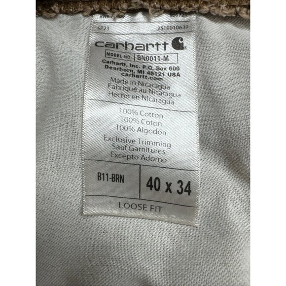 Carhartt Pants Mens 38x33 Tan Carpenter Relaxed Duck Canvas Workwear Stained - Picture 3 of 10